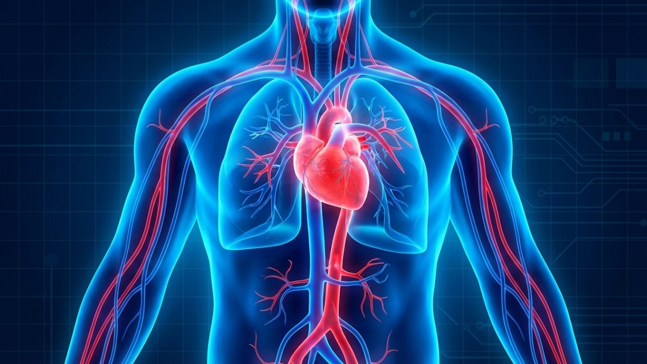 Cirkulacija krvi i srce u ljudskom telu – ilustracija kardiovaskularnog sistema